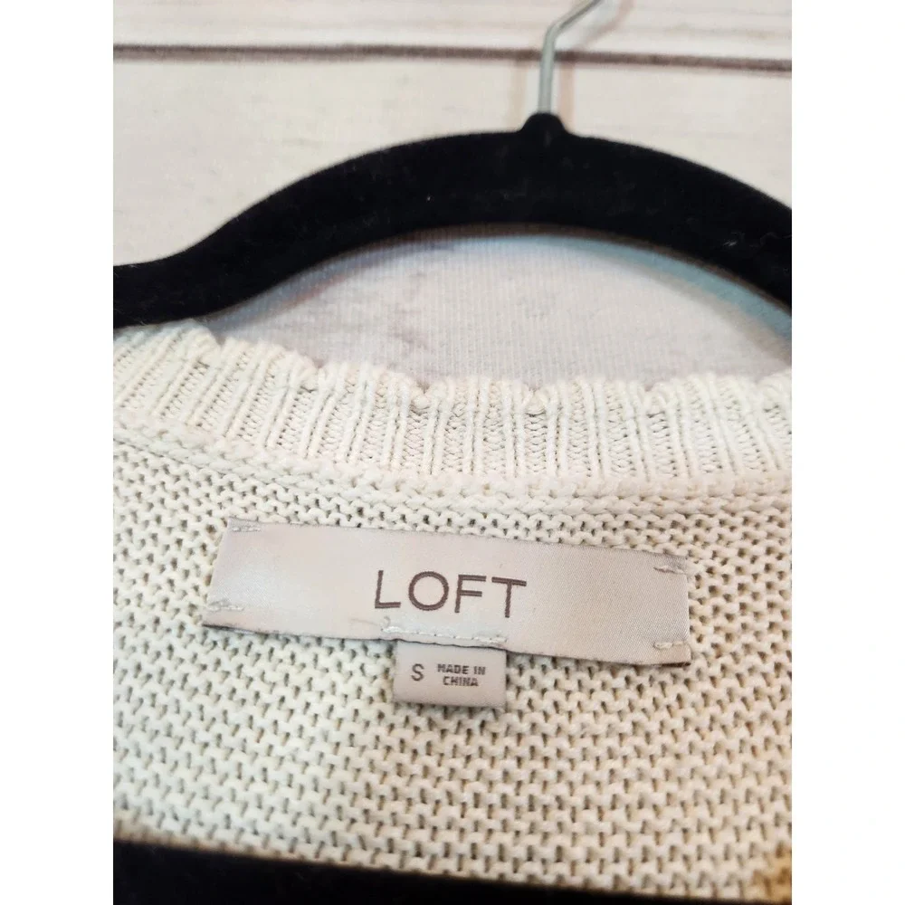 LOFT Womens Small Multicolor Striped Scalloped Crew Neck‎ Pullover Sweater